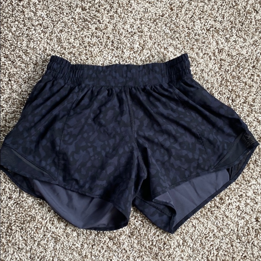 Lululemon black cheetah hotty hot shorts